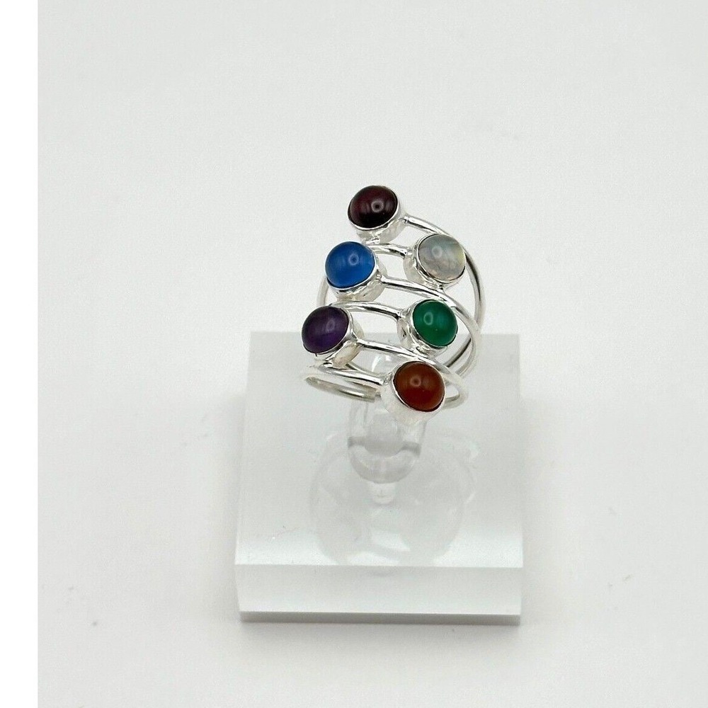 Multi‎ Gemstone Ring Sterling Silver .925 Size 7.75